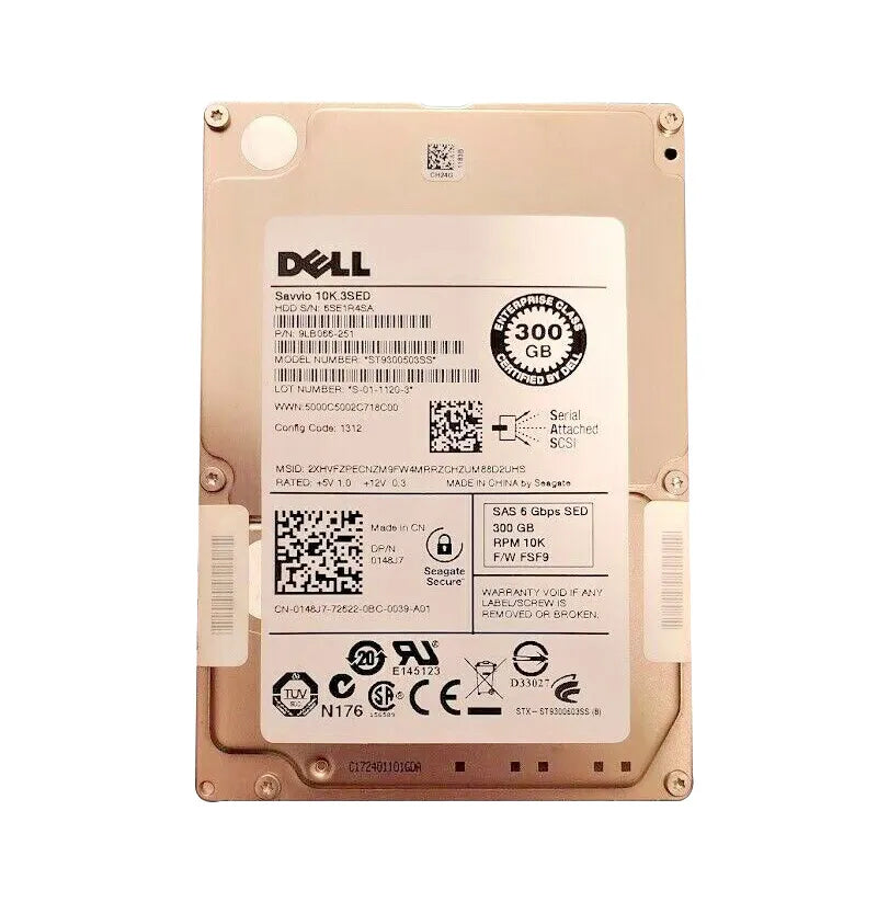 Dell 0148J7 300GB 10000RPM SAS 6Gb/S Hot-Pluggable 16MB Cache (SED) 2.5-Inch Hard Drive With Tray For PowerEdge Server & PowerVault Storage Array Dell Part Number: 0148J7