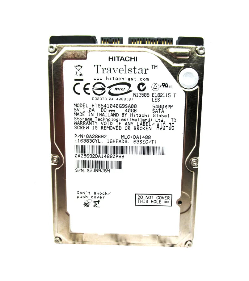 Hitachi 0A28692 Travelstar 5K100 Series 40GB 5400RPM SATA 1.5Gb/S 8MB Cache 2.5-Inch Hard Drive Hitachi Part Number: 0A28692
