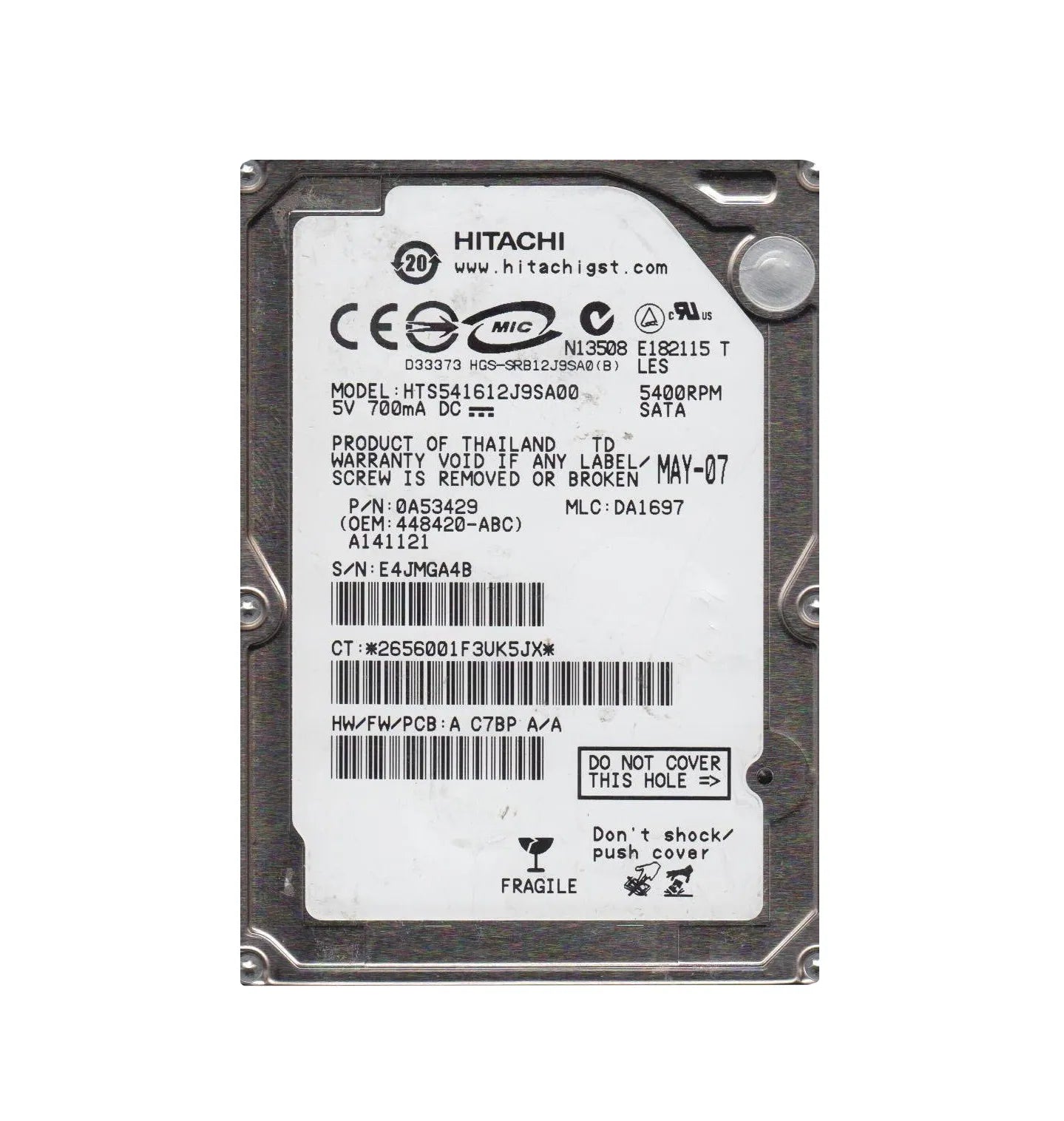 Hitachi 0A53429 Travelstar 5K160 Series 160GB 5400RPM SATA 1.5Gb/S 8MB Cache 2.5-Inch Hard Drive Hitachi Part Number: 0A53429