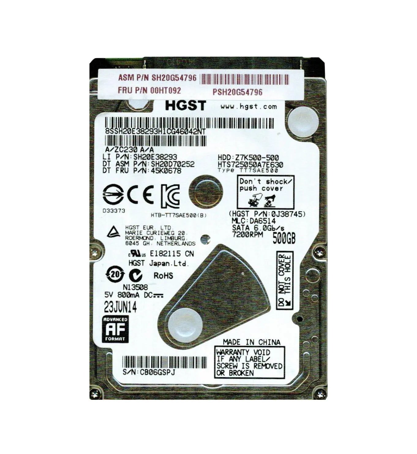 HGST 0J38745 Travelstar Z7K500 Series 500GB 7200RPM SATA 6Gb/S 32MB Cache (512e) 2.5-Inch Hard Drive HGST Part Number: 0J38745