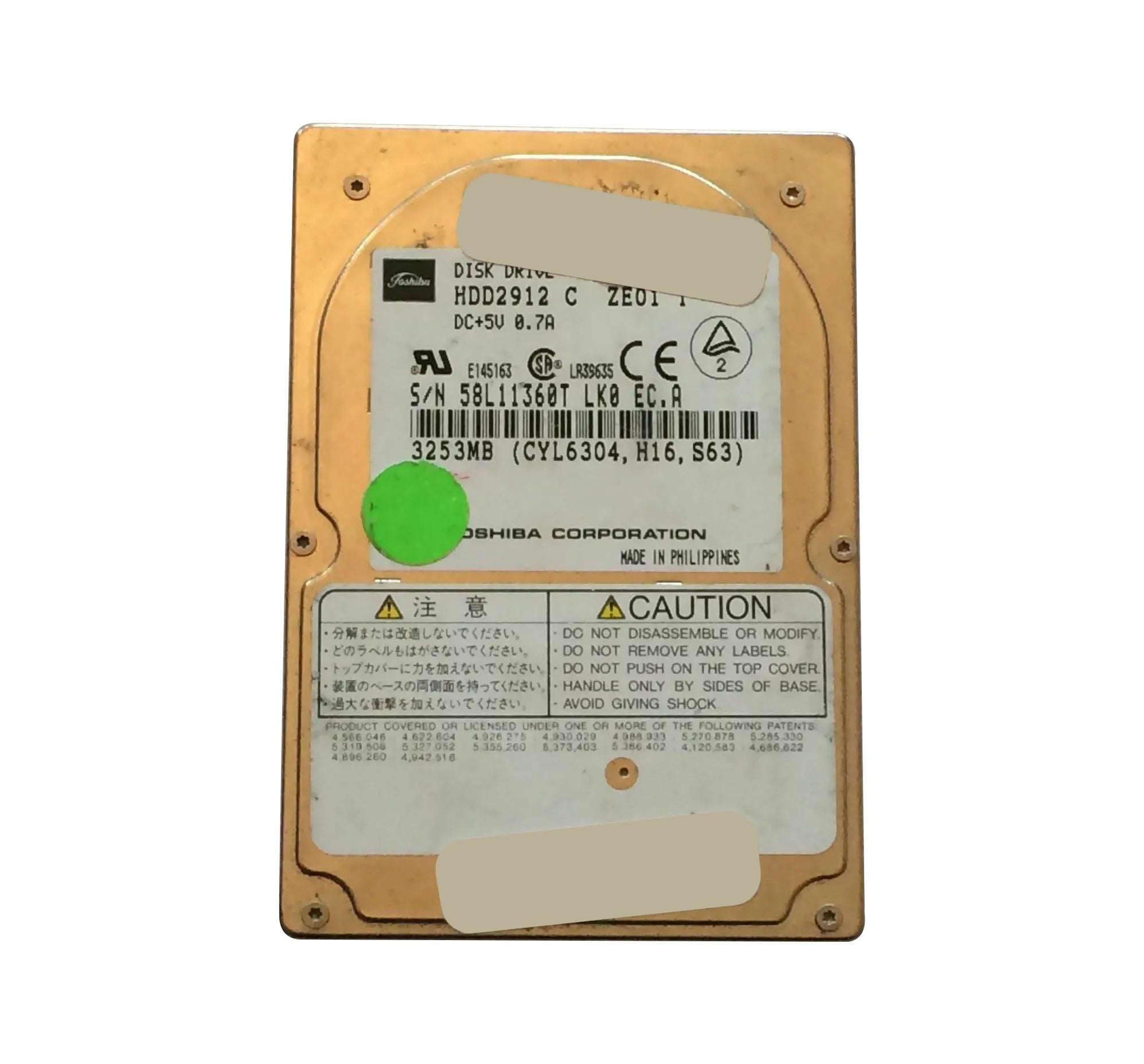 Toshiba HDD2912 3.2GB 4200RPM IDE Ultra ATA/33 (ATA-4) 128KB Cache 2.5-Inch Hard Drive Toshiba Part Number: HDD2912