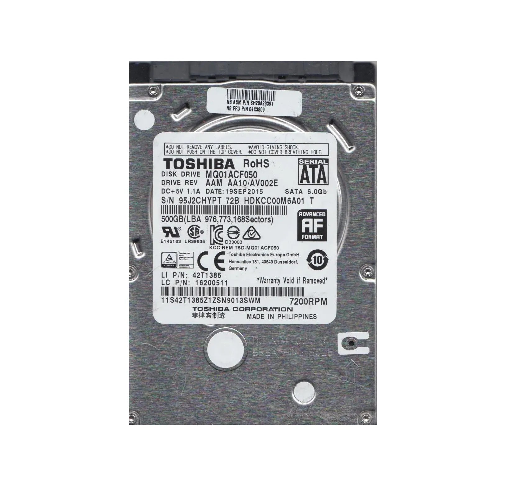 Toshiba HDKCC00M6A01 500GB 7200RPM SATA 6Gb/S 16MB Cache 2.5-Inch Hard Drive Toshiba Part Number: HDKCC00M6A01