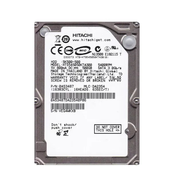 Hitachi HTS545050KTA300 Travelstar 5K500 Series 500GB 5400RPM SATA 3Gb/S 8MB Cache 2.5-Inch Hard Drive Hitachi Part Number: HTS545050KTA300