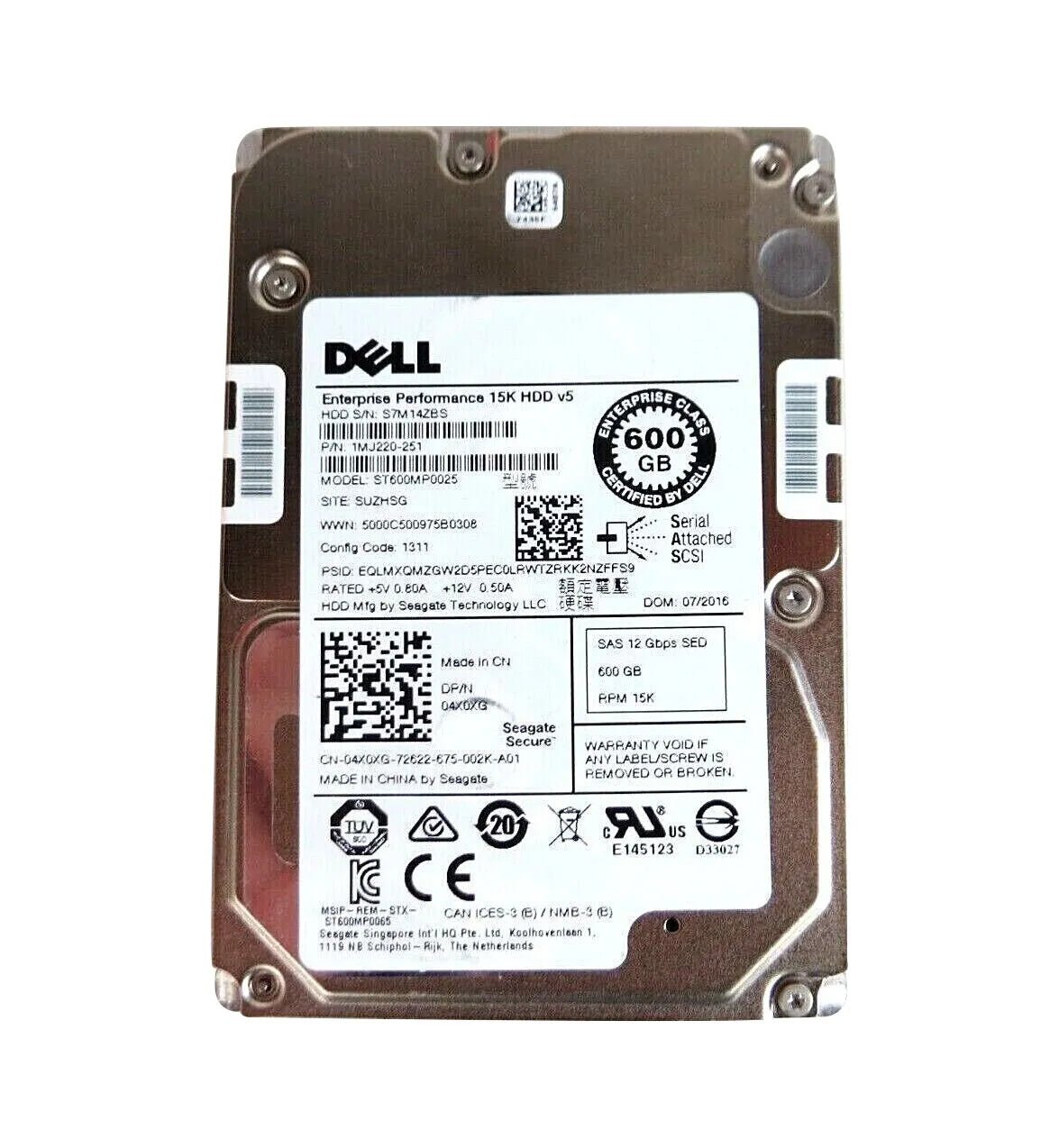 Dell 04X0XG 600GB 15000RPM SAS 12Gb/S Hot - Pluggable (SED) 2.5 - Inch Hard Drive For PowerEdge Servers Dell Part Number: 04X0XG - G5 Network GroupServer Hard Drives