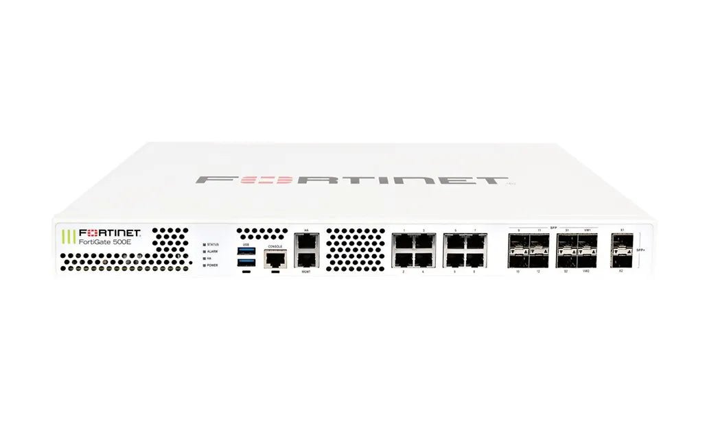 Fortinet FG - 500E - BDL - 980 - 60 500E + 8 X Port + 8 X RJ45 1000Base - X GE + 2 X SFP+ 1U H+ 24X7 With FC & FG Firewall Fortinet Part Number: FG - 500E - BDL - 980 - 60 - G5 Network GroupNetwork Security & Firewall Devices